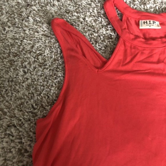 H.I.P. Long Sleeve Red Detail Neck Cold Shoulder Large Medium Shirt - Picture 4 of 12